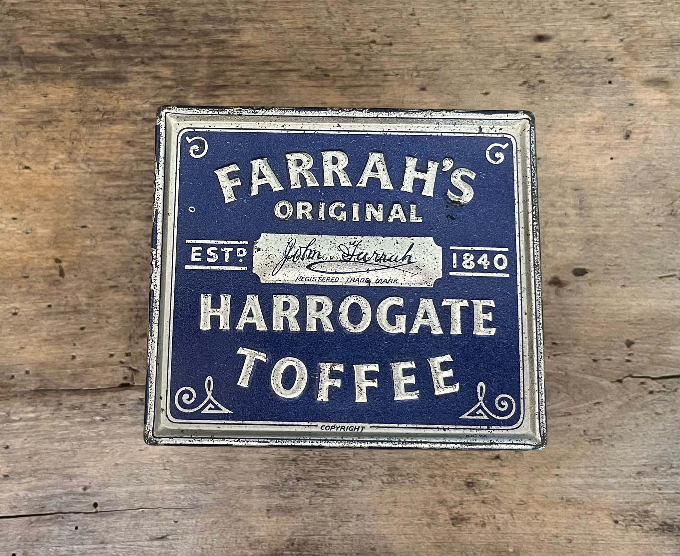 Vintage Farrah's Original Harrogate Toffee Tin Cobalt Blue & Silver