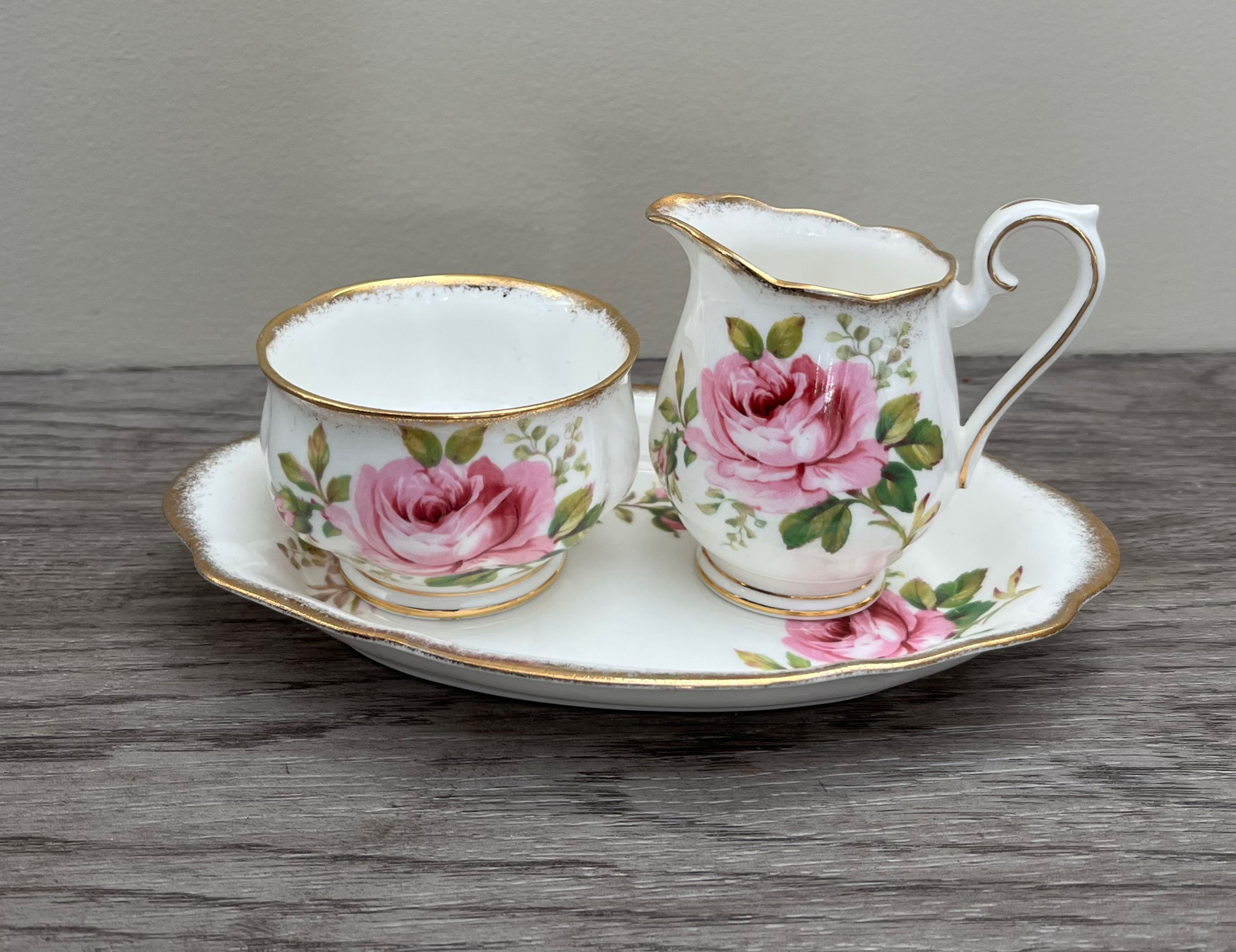 Vintage Royal Albert Bone China American Beauty Creamer Sugar Bowl Regal Tray