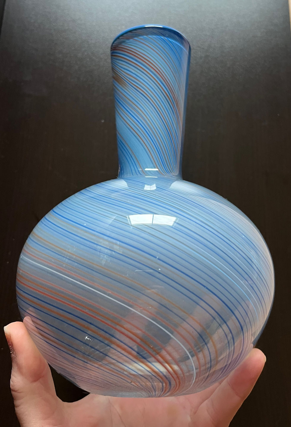 Thumbnail: Pair Mid Century Modern MCM 1970s Dansk Mezza Filigrana Blue Art Glass Vases