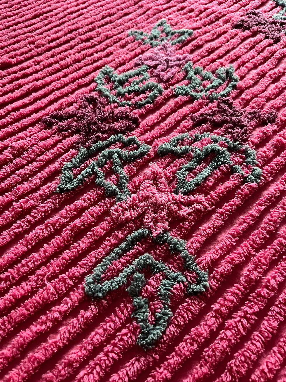 Thumbnail: Vintage Mid Century Deep Pink Chenille Bedspread