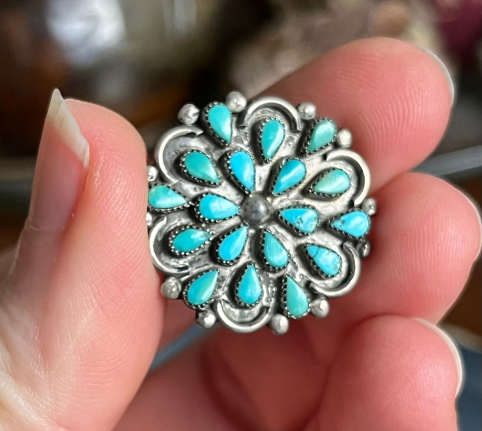 Thumbnail: Vintage Zuni Native American Sterling Silver Turquoise Petit Point Rosette Brooc