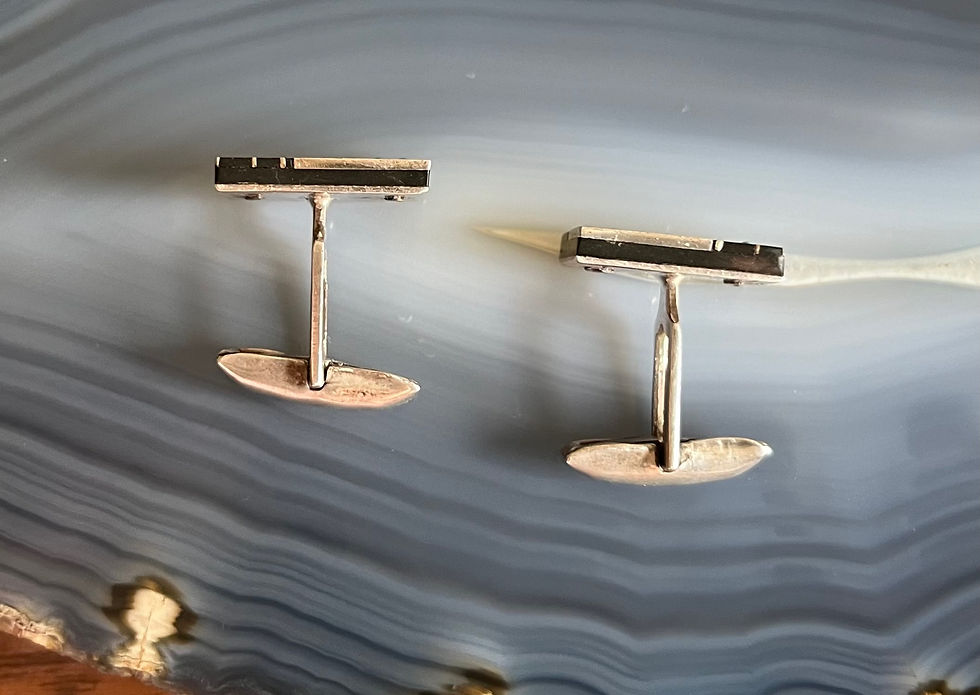 Thumbnail: Vintage Modernist Cecilia Tono Piedra Negra Taxco Mexico Sterling Cuff Links
