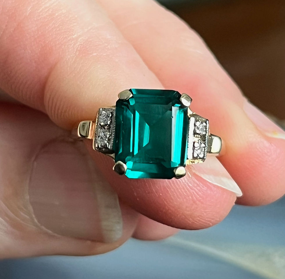 Thumbnail: Vintage Art Deco 10K Gold Diamond Emerald Green Paste Ladies Ring
