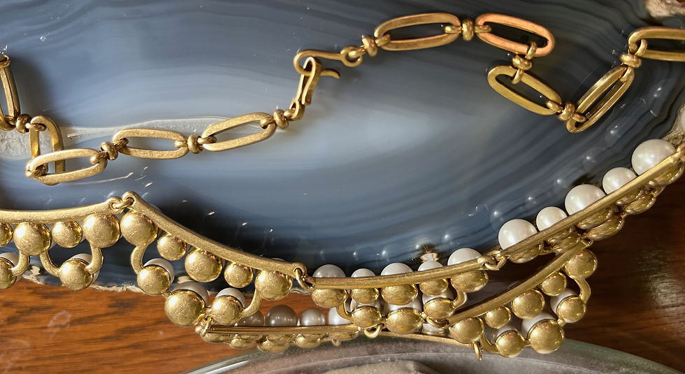 Thumbnail: Vintage Stella & Dot Kimberly Gold Tone France Pearls Statement Bib Necklace