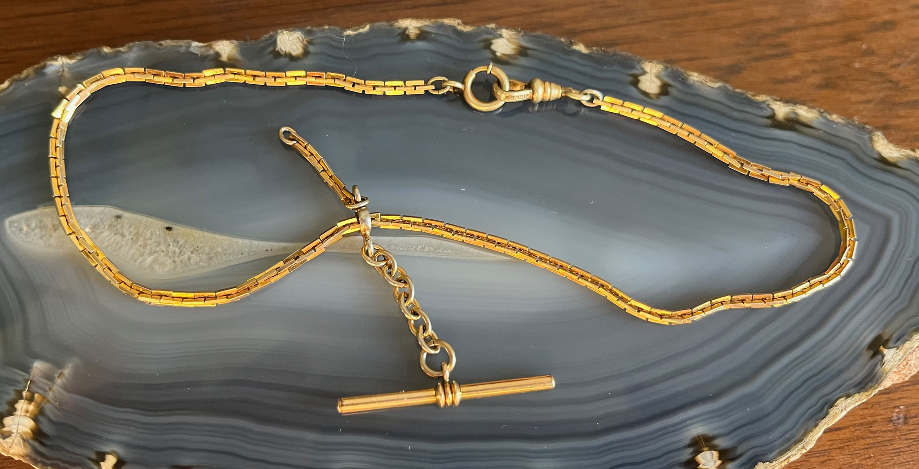 Vintage Antique Gold Filled Boston Link Watch Chain Necklace Dog Clip T Bar Slid