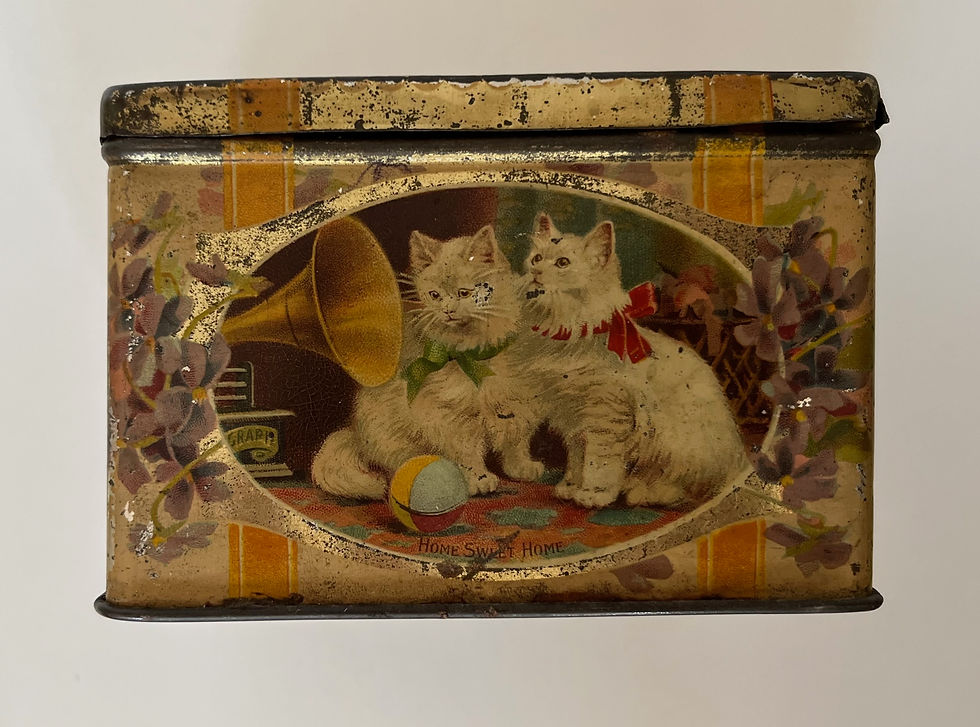 Thumbnail: Antique c1900 Kittens & Cats Biscuit Tin