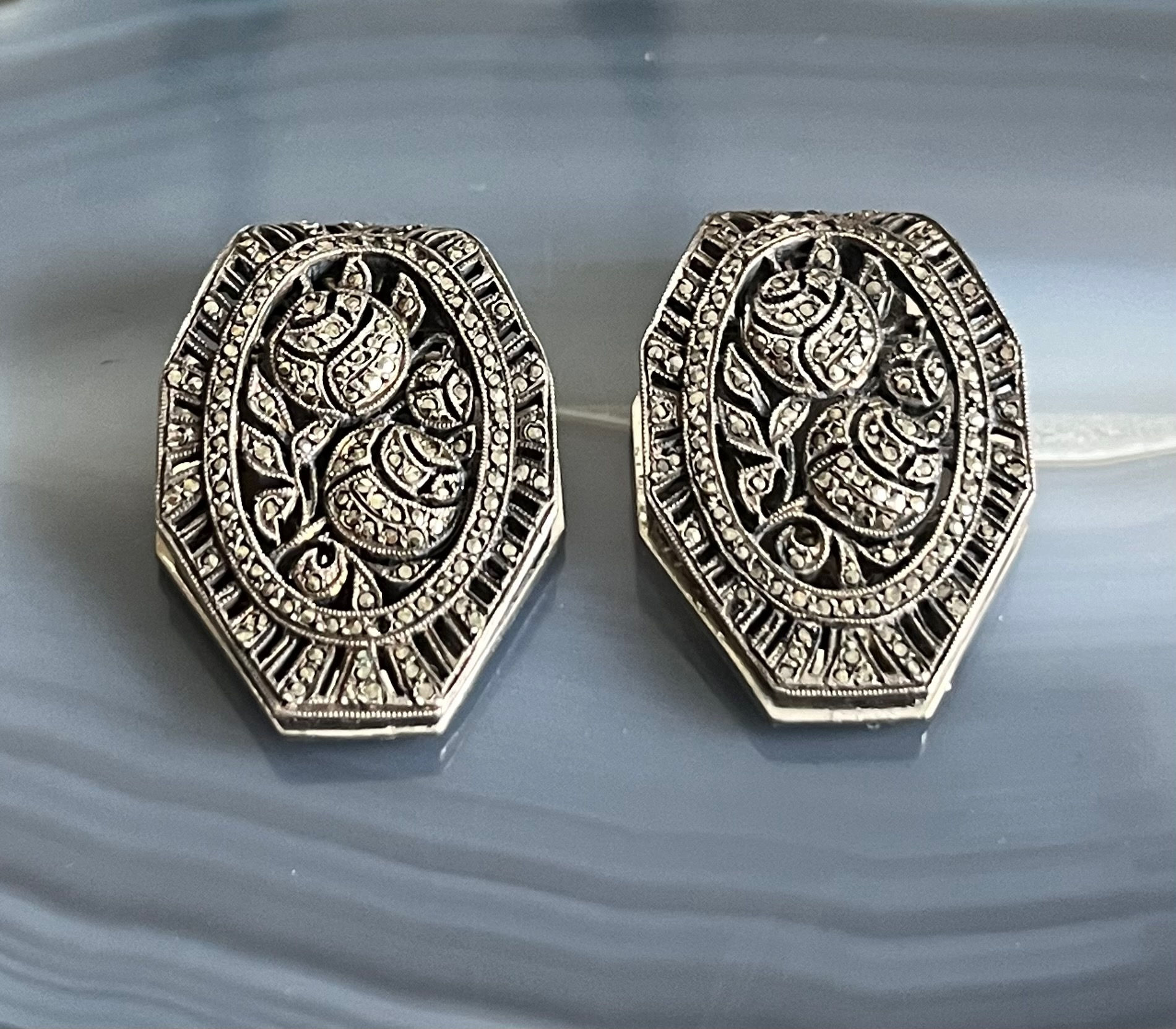 French Art Deco Marcasite Dress Shoe Fur Clips