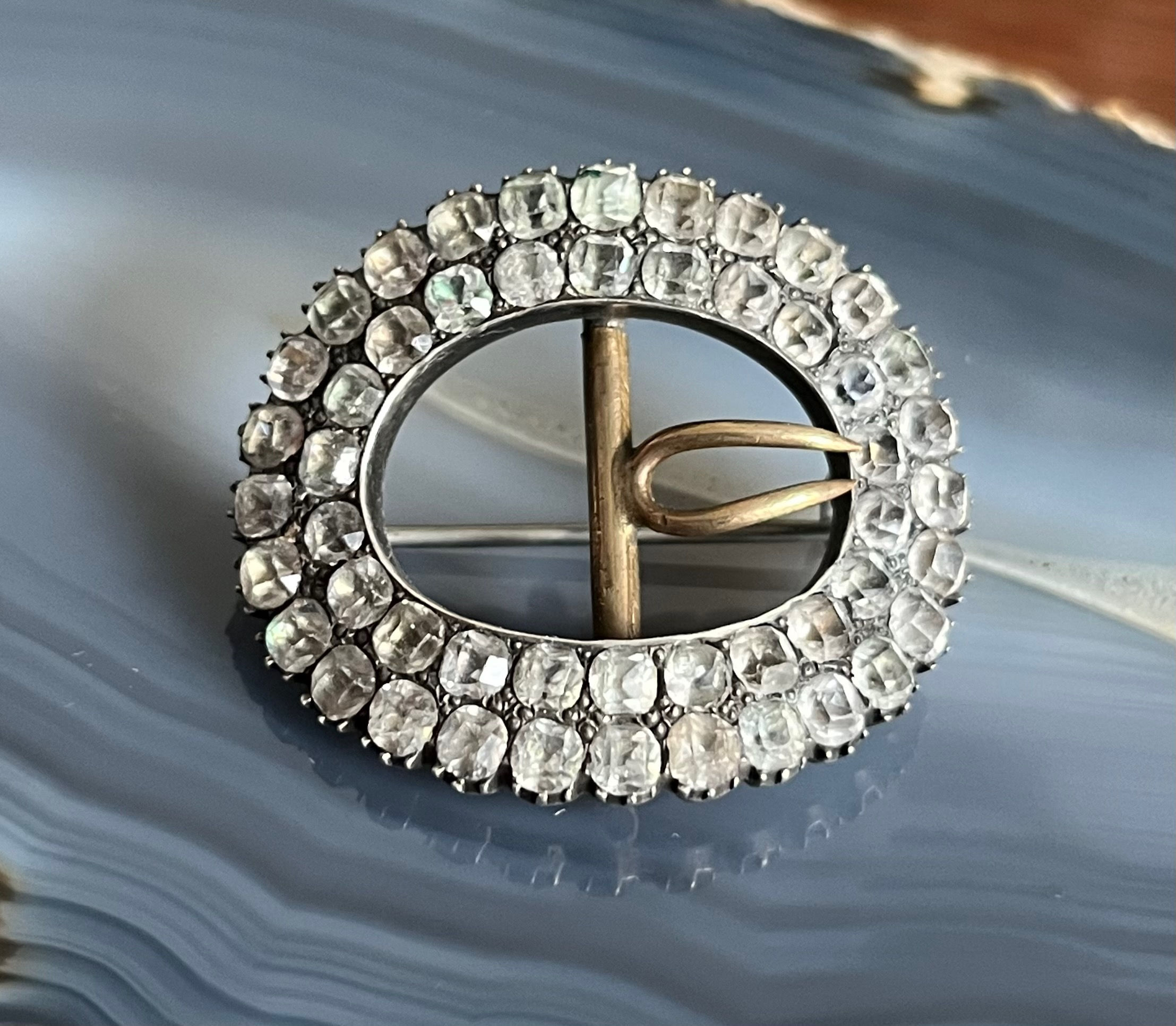 Antique Georgian Sterling Silver Diamond Paste Buckle Brooch