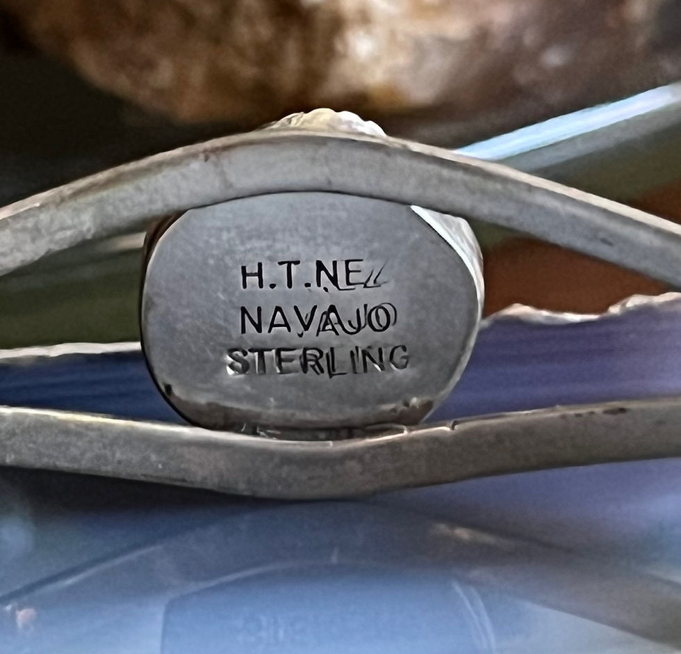 Thumbnail: Old Pawn Vintage Native American HT Nez Navajo Sterling Turquoise Cuff Bracelet