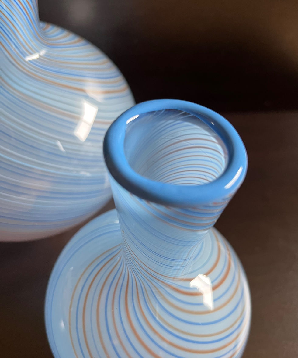 Thumbnail: Pair Mid Century Modern MCM 1970s Dansk Mezza Filigrana Blue Art Glass Vases