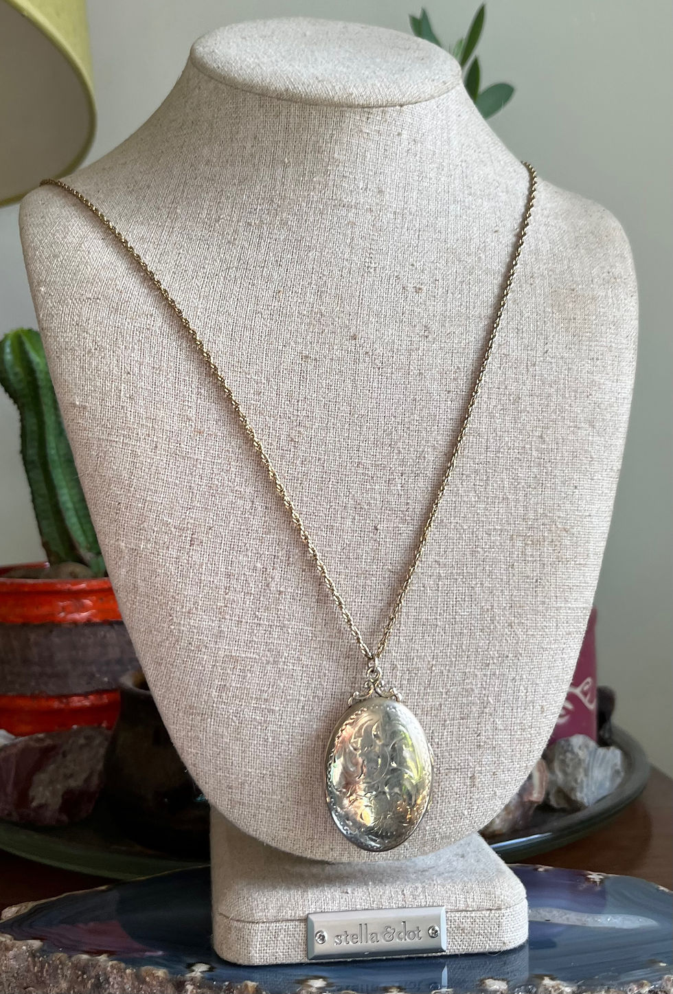 Thumbnail: Large Vintage Burkhardt Gold Filled Sterling Silver Oval Photo Locket Necklace