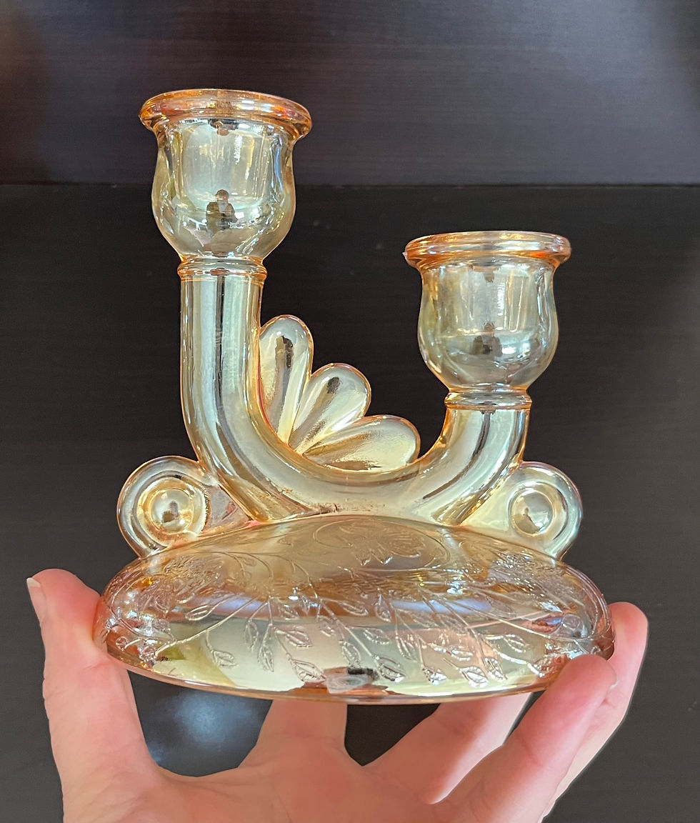 Thumbnail: Vintage Jeannette Floragold Louisa Double Candle Stick Holders Pair