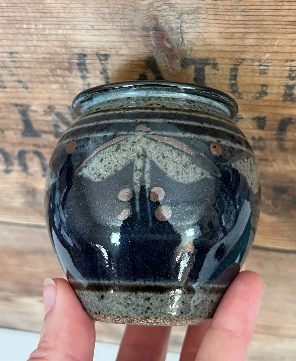 Thumbnail: Vintage MCM Scandinavian Style Stoneware Studio Pottery Small Vase and Bowl