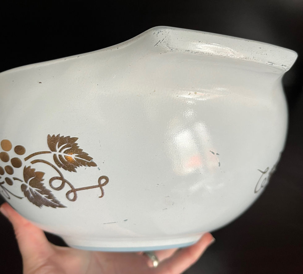 Thumbnail: Vintage Pyrex Golden Grapes Chip and Dip Bowls Delphite Blue Cinderella