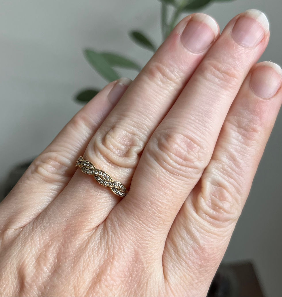 Thumbnail: Vintage Noam Carver Stackable 18K Yellow Gold Braided Diamond Wedding Band Ring
