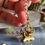 Thumbnail: Antique Gold Filled Albertina Watch Chain T Bar and Enamelled Flower Basket Fob