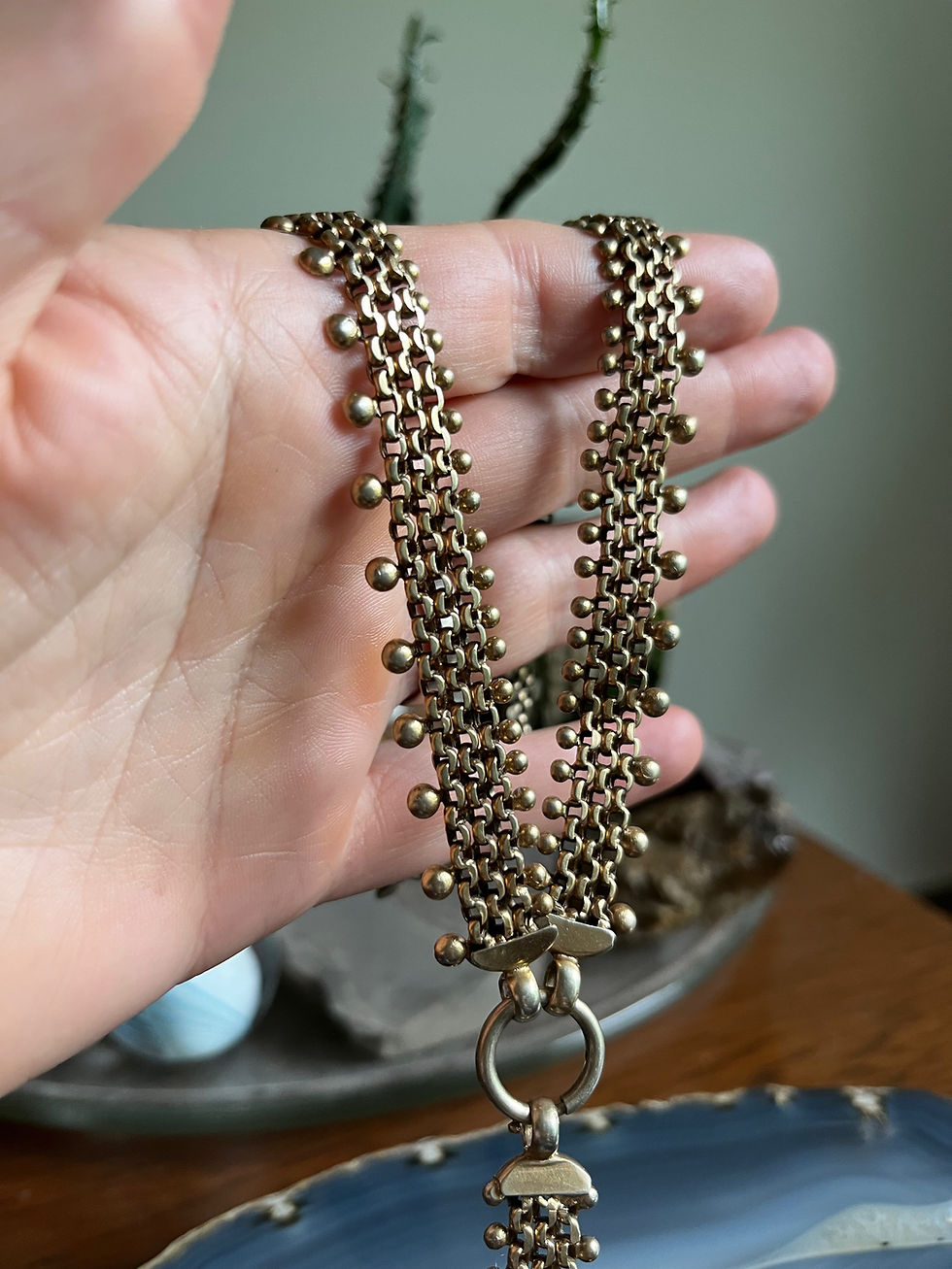 Thumbnail: Antique Victorian Book Chain and Turquoise Shield Locket Necklace