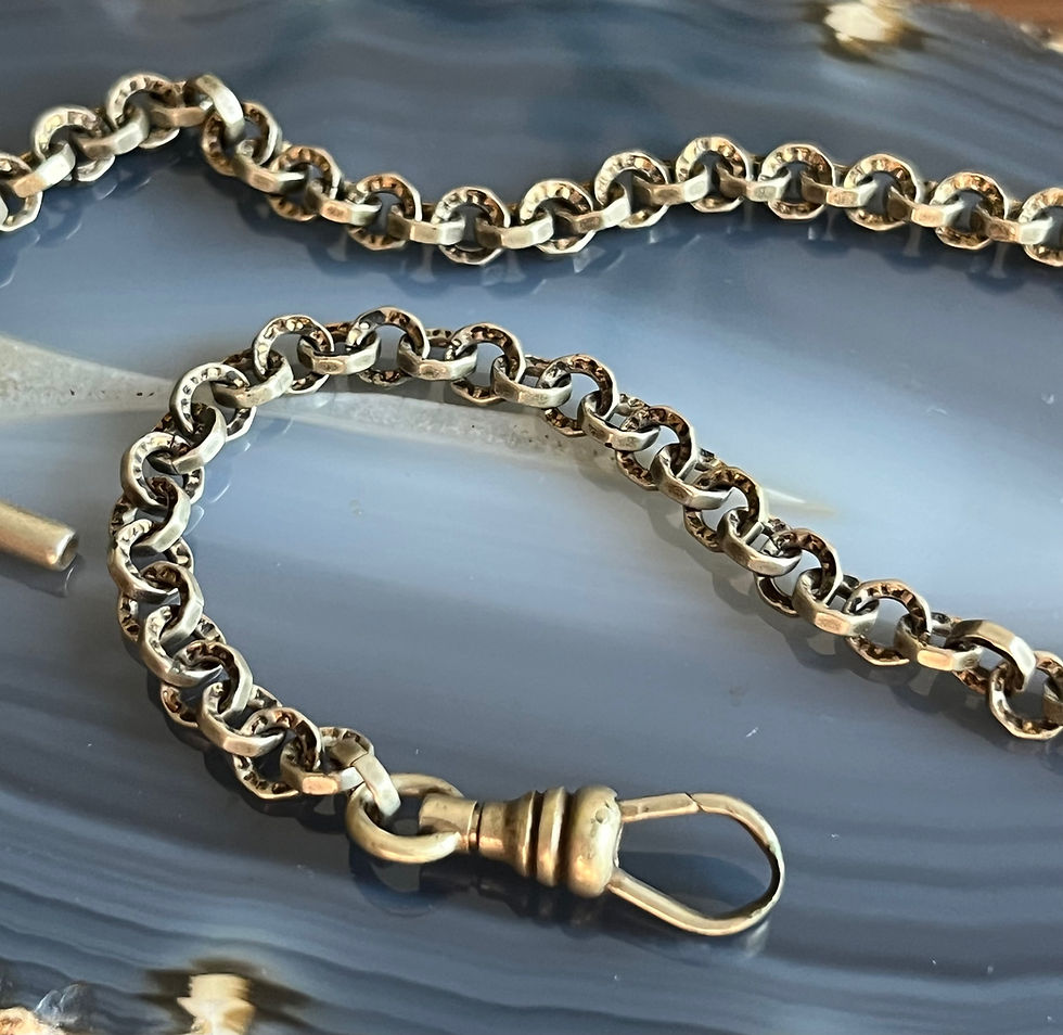 Thumbnail: Antique Victorian Textured White Metal Watch Fob Layering Chain