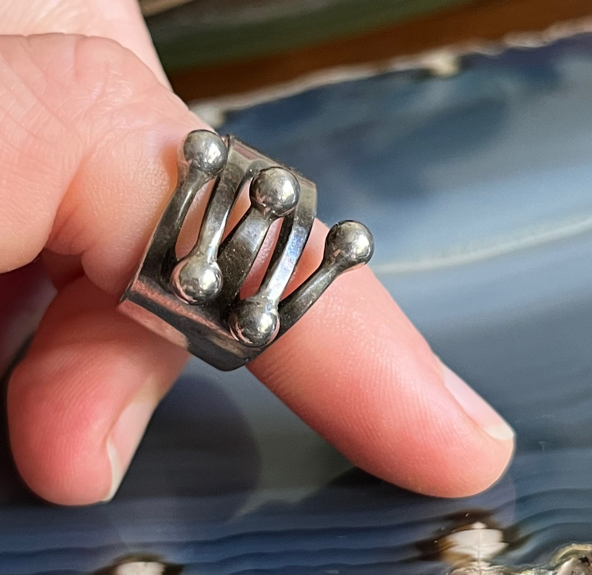 Mid Century Modern 1960s Anna Greta Eker Norway Sterling Silver Jester Ring