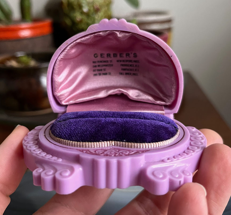 Thumbnail: Vintage Purple Celluloid Art Deco Engagement Wedding Ring Display Gift Box