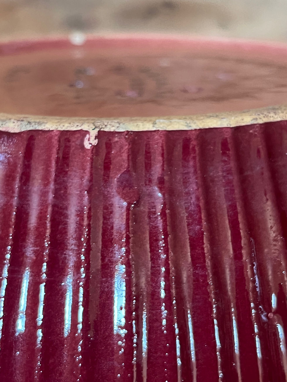 Thumbnail: Farmhouse Primitive Medalta Potteries Cranberry Yellow Ware Strainer Colander Be