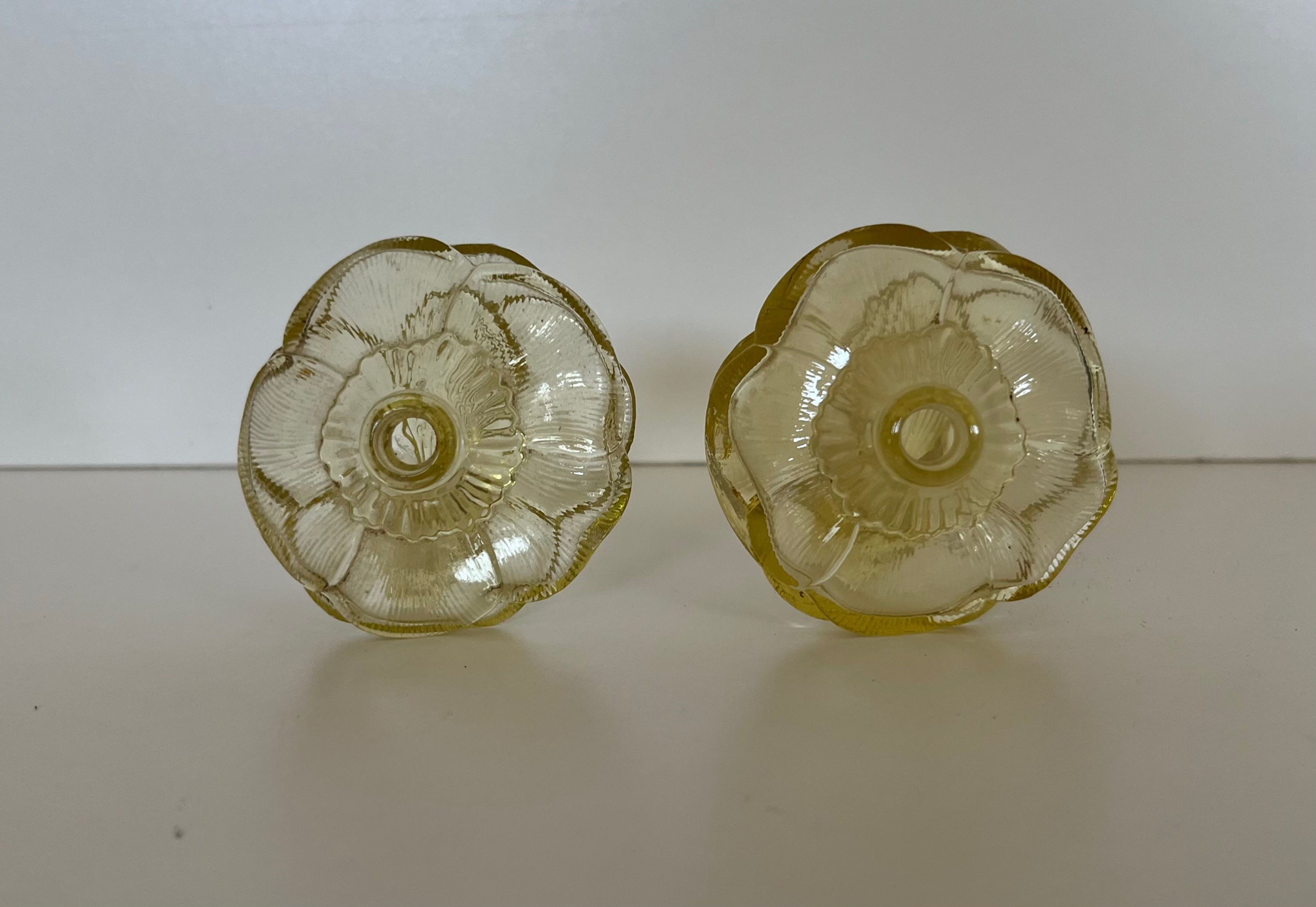 Pair of Vintage Czech Lemon Yellow Flower Shaped Perfume Bottles