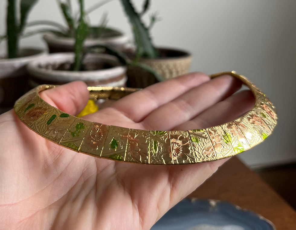Thumbnail: Vintage Tri Gold Plated Panel Link Art Nouveau Flower Collar Necklace