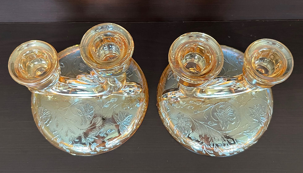 Thumbnail: Vintage Jeannette Floragold Louisa Double Candle Stick Holders Pair