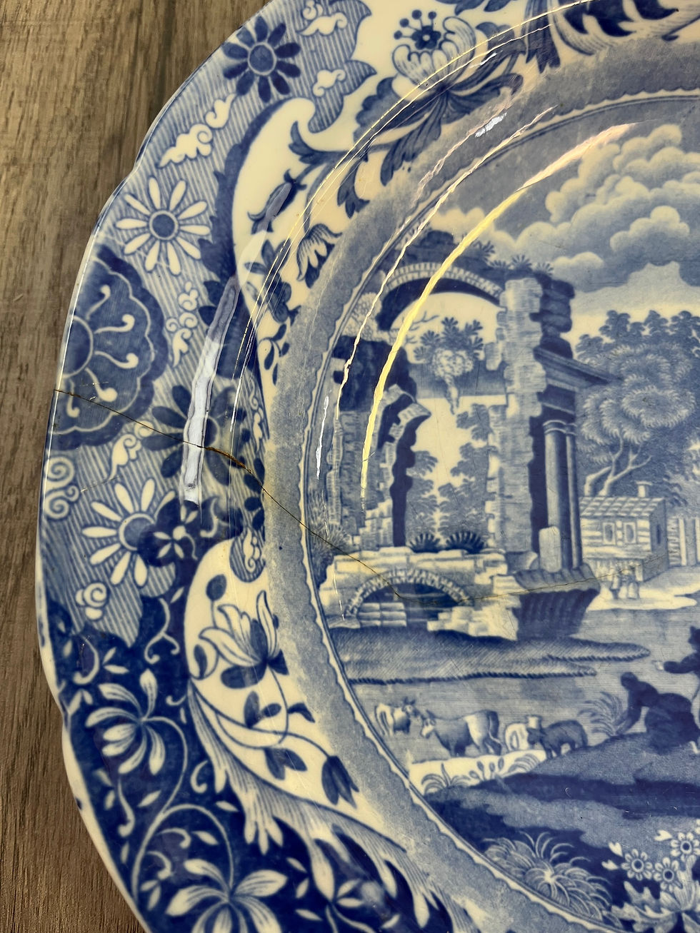 Thumbnail: Pair of Antique 19th C Spode Blue Italian Transferware Dinner Plates c 1820s