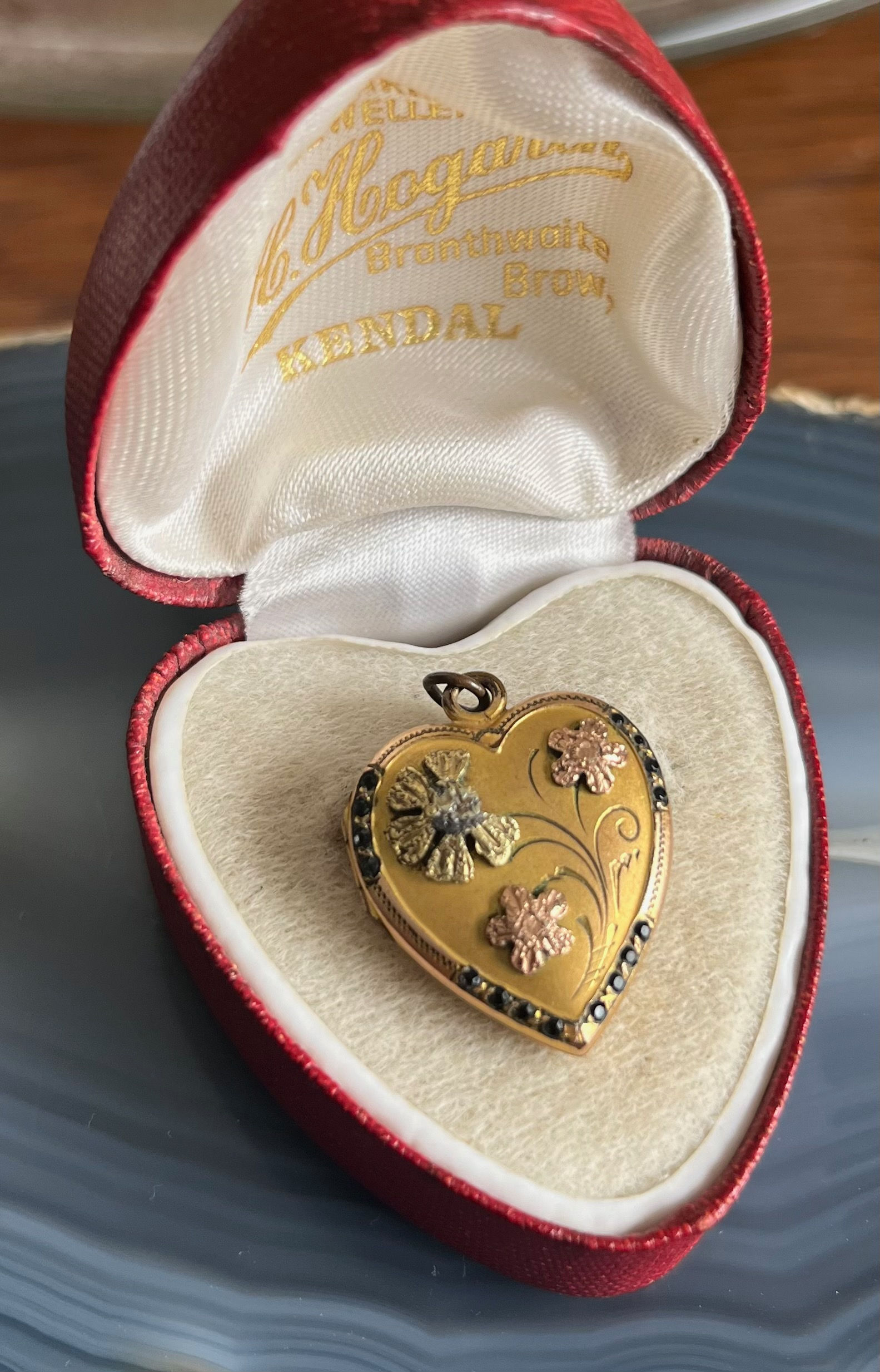 Vintage HFB 1/20th 12K Gold Filled Heart Shaped Floral Locket Pendant