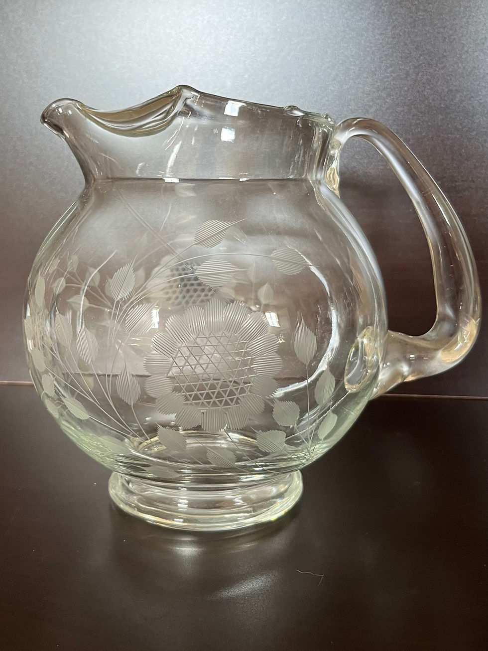 Thumbnail: Vintage Depression Era Hughes Corn Flower Cut Ice Lip Ball Pitcher Jug