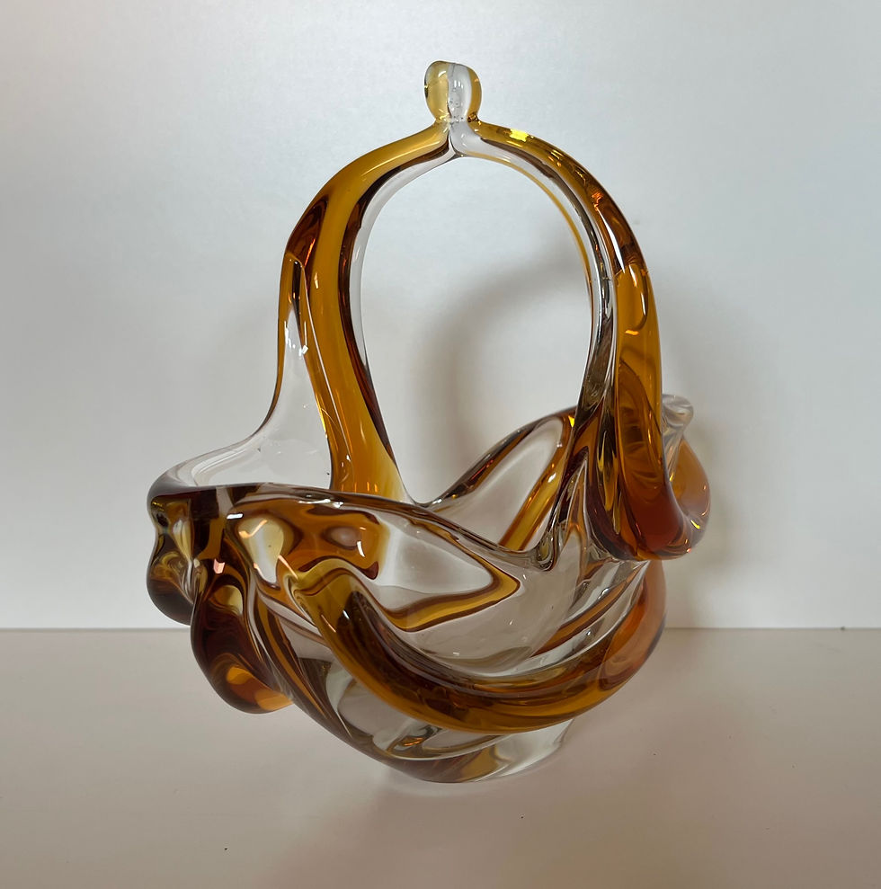 Thumbnail: Vintage Mid Century Czech Art Glass Basket
