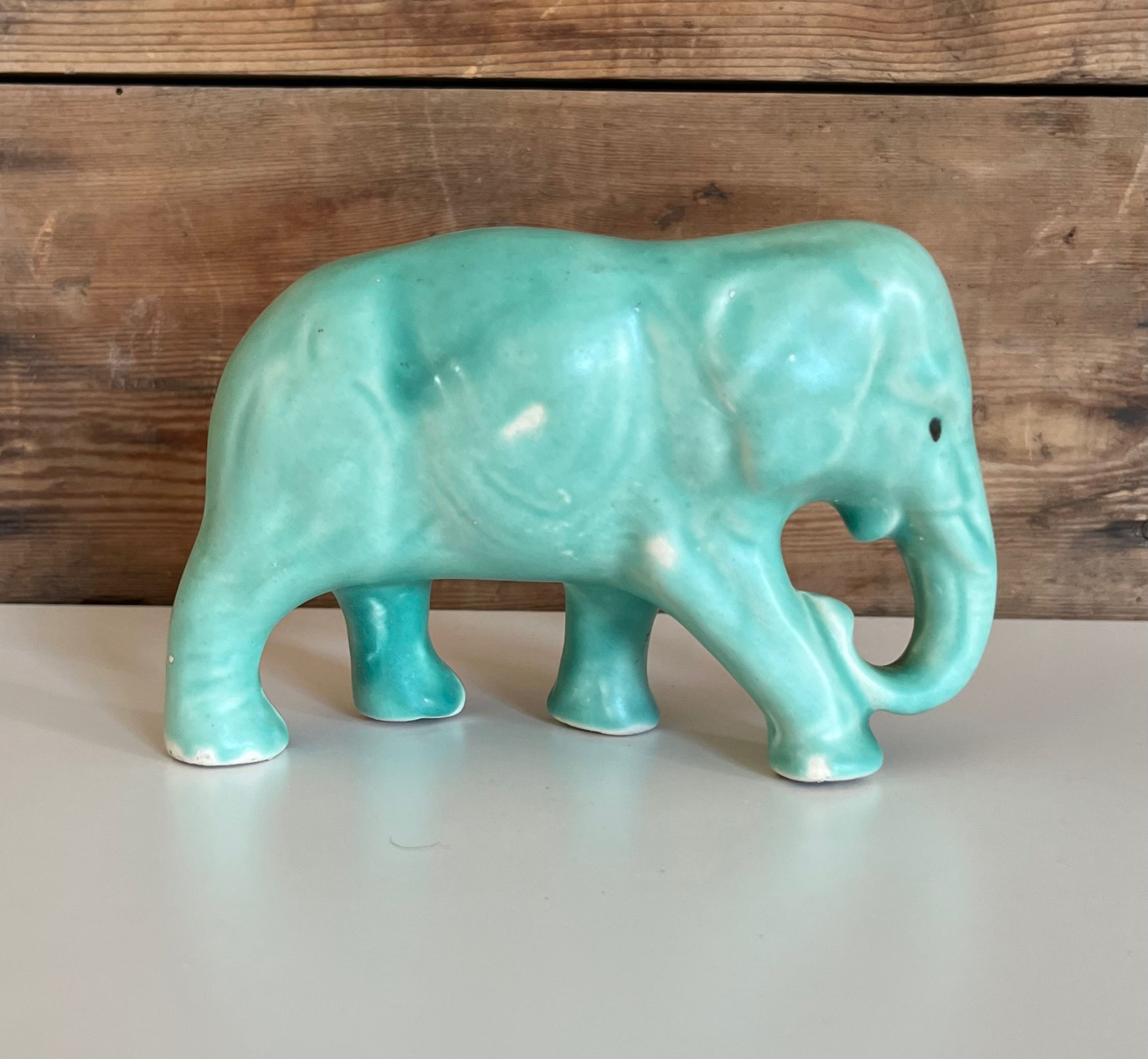 Vintage 1950s Matte Green Price Brothers Ceramic Elephant Figurine