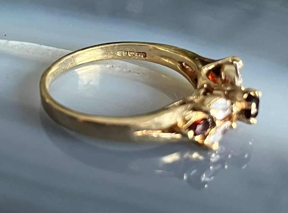 Thumbnail: Vintage 9ct Yellow Gold Red Garnet and White Quartz Ladies Ring