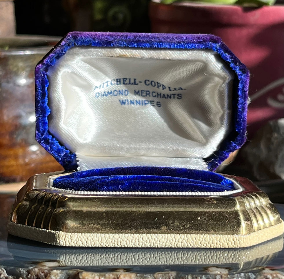 Thumbnail: Vintage Michell Copp Diamonds Purple Velvet Gold Tone Art Deco Ring Box Case
