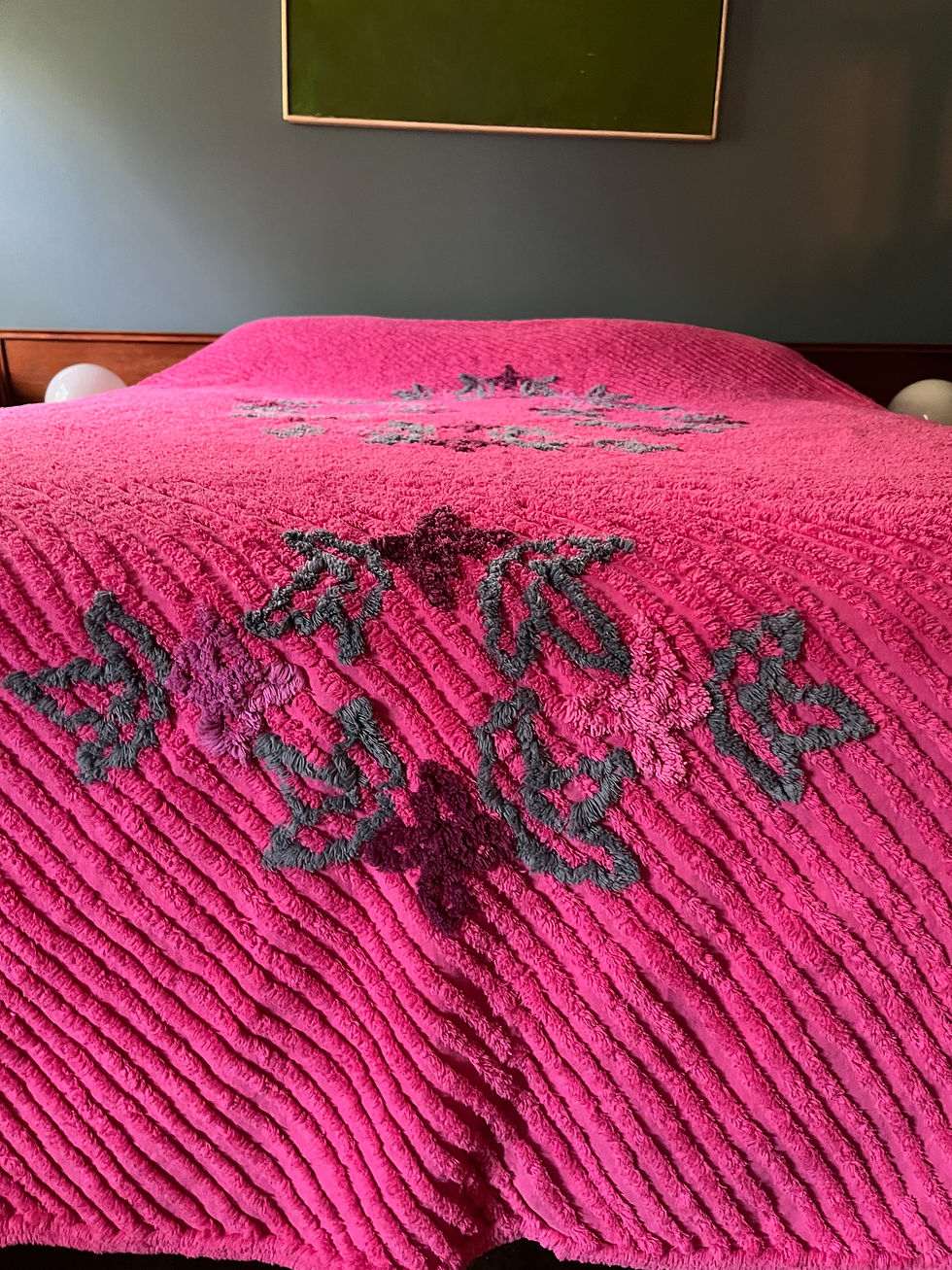 Thumbnail: Vintage Mid Century Deep Pink Chenille Bedspread