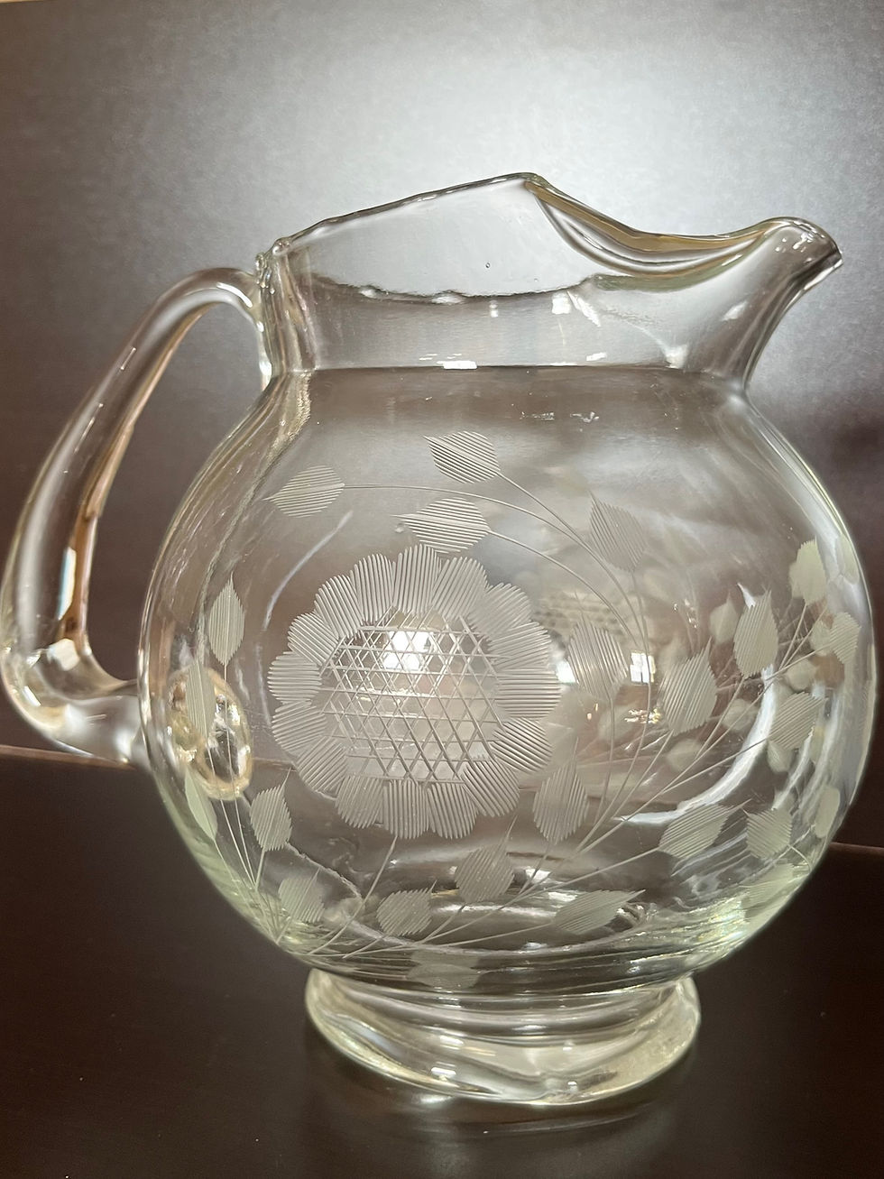 Thumbnail: Vintage Depression Era Hughes Corn Flower Cut Ice Lip Ball Pitcher Jug