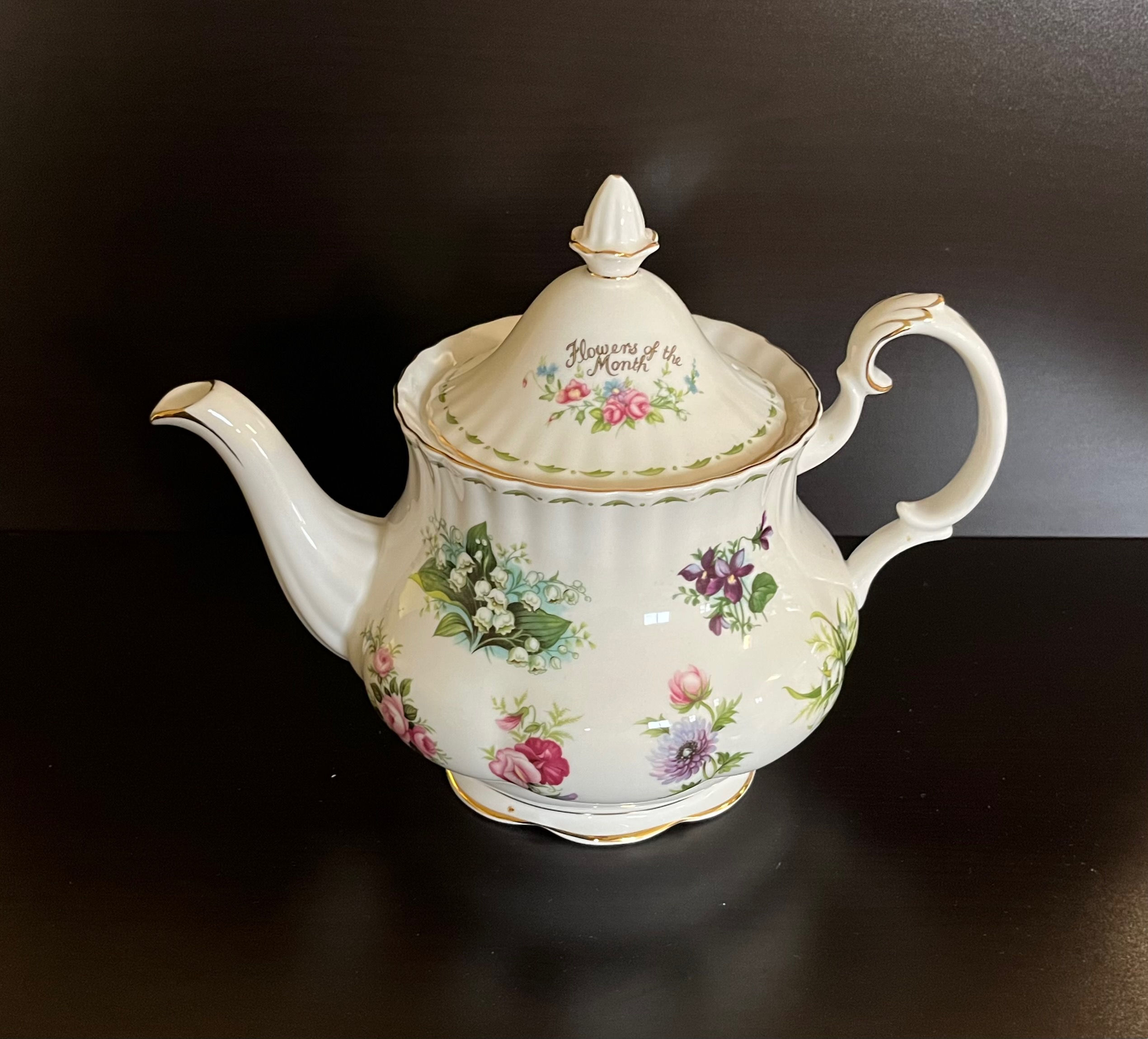 HTF Royal Albert Bone China Flower of the Month Teapot Tea Pot