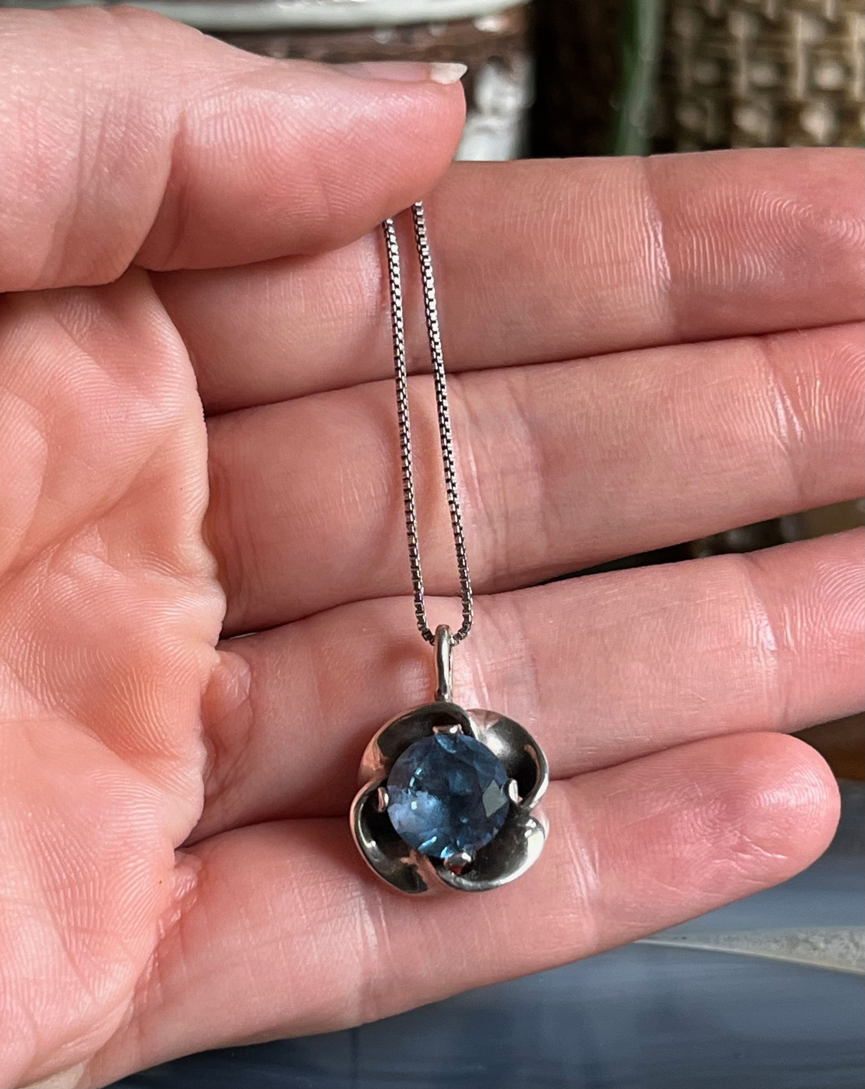 Vintage Mexican Sterling Silver Blue Stone Pendant
