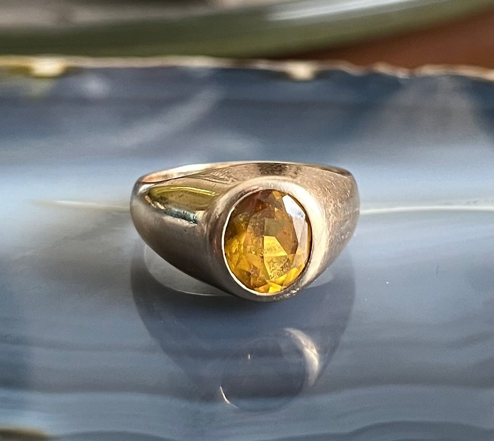 Thumbnail: Vintage 10K Yellow Sapphire Signet Ring Mens or Ladies