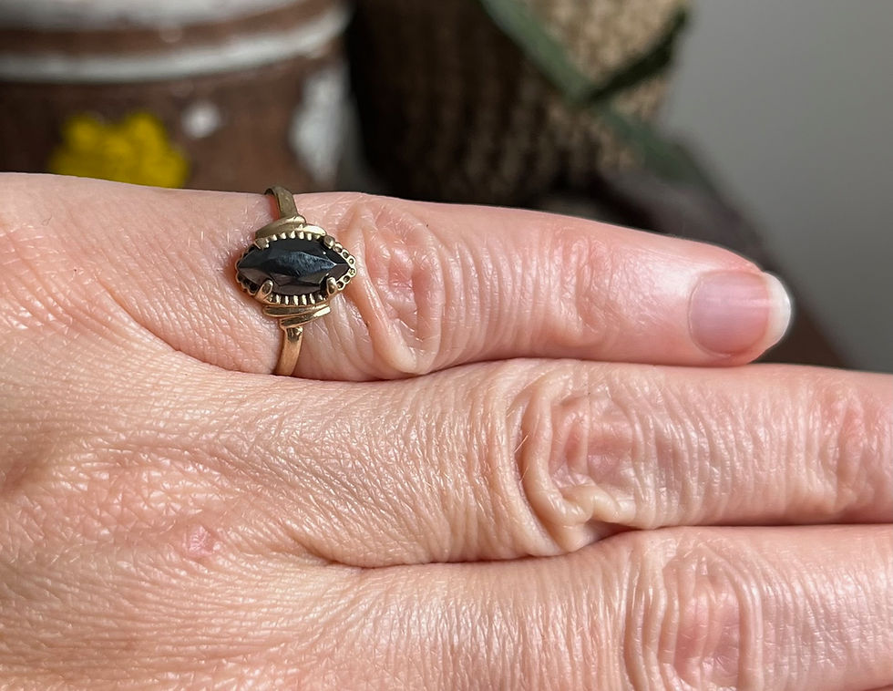 Thumbnail: Vintage 10K Gold Dainty Marquise Black Alaskan Diamond Hematite Ladies Ring