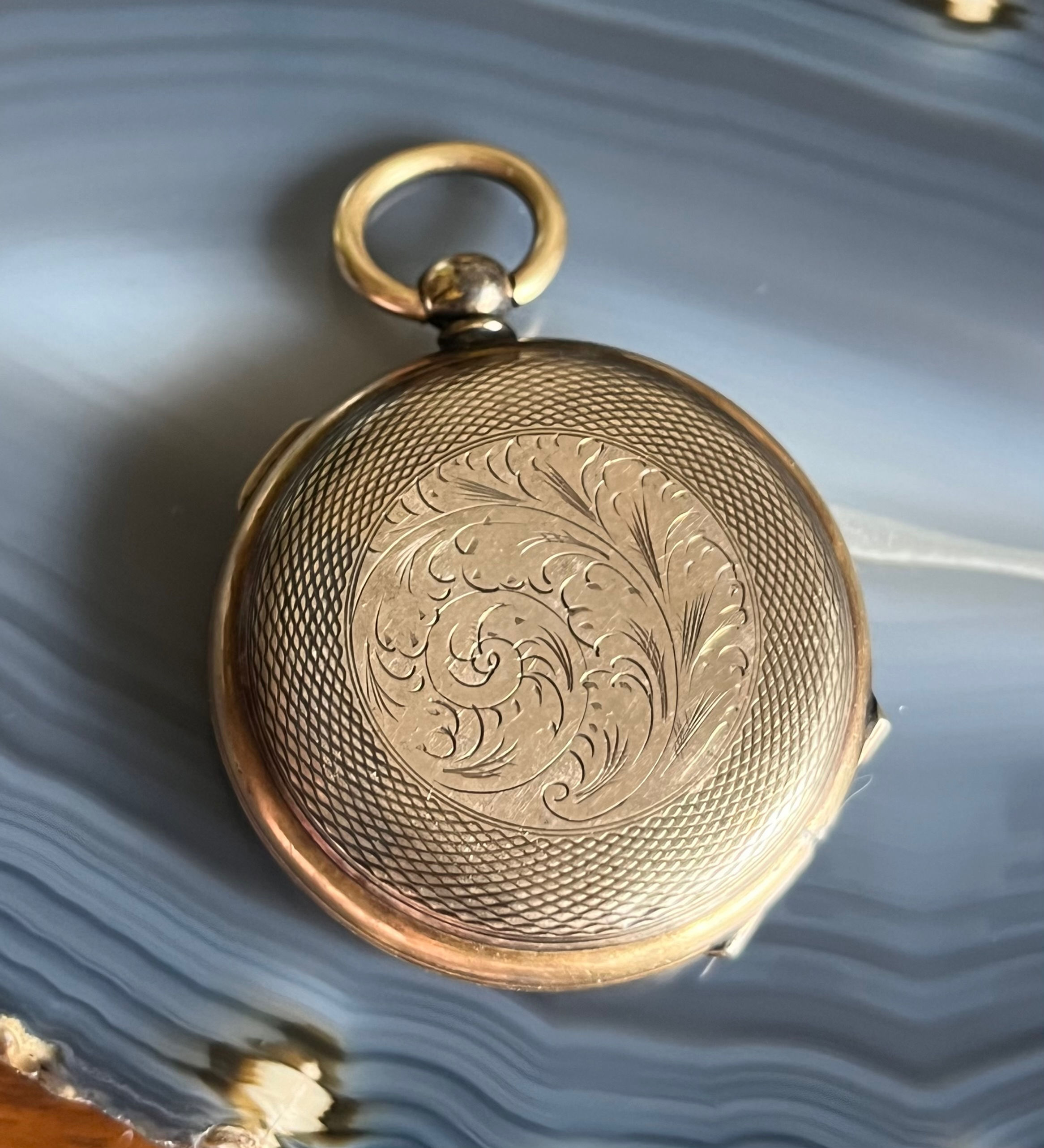 Antique Victorian Two Tone Locket with Tin Type Shaped like Pocket Watch