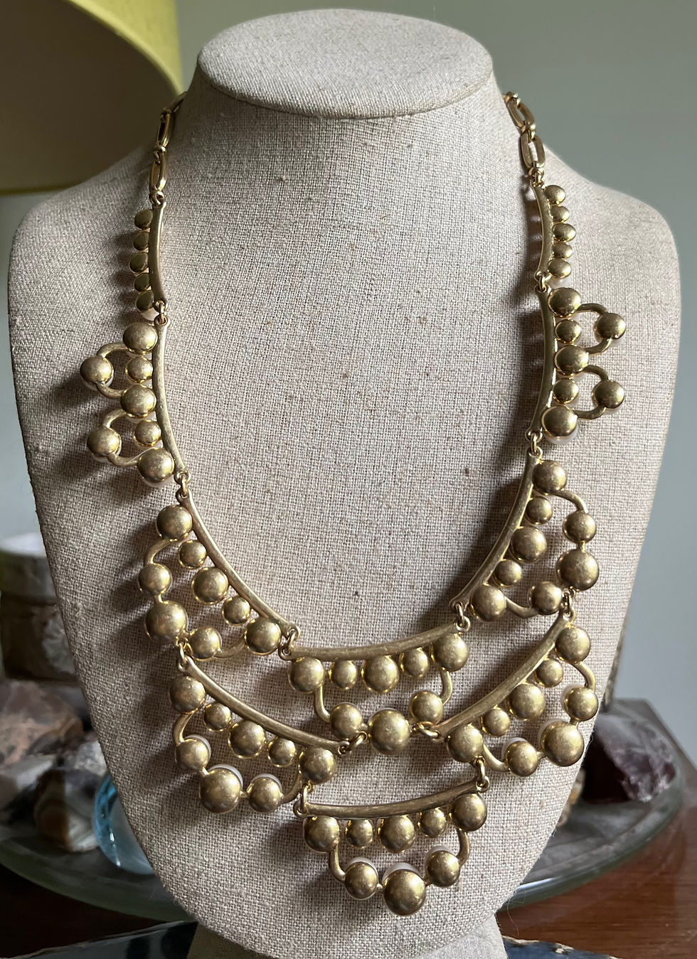 Thumbnail: Vintage Stella & Dot Kimberly Gold Tone France Pearls Statement Bib Necklace