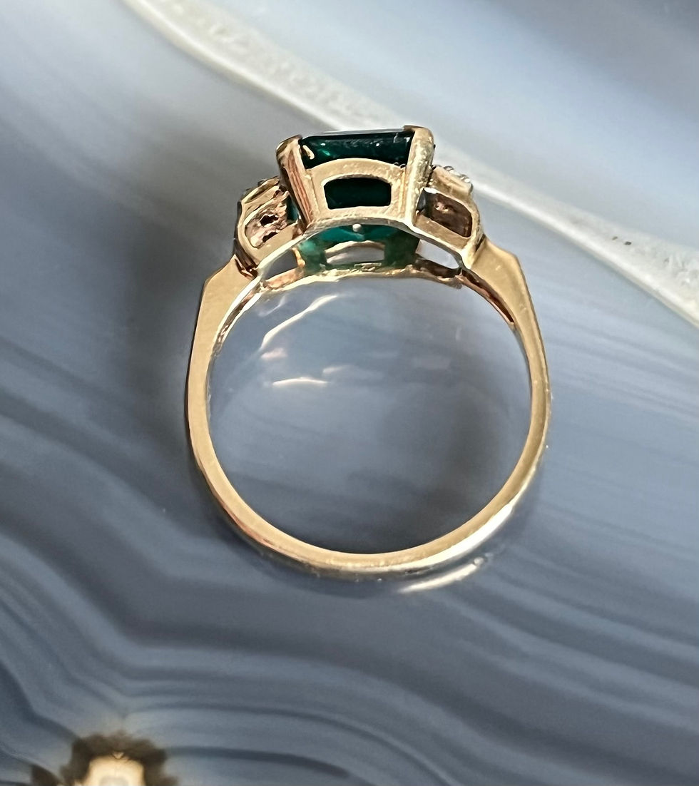 Thumbnail: Vintage Art Deco 10K Gold Diamond Emerald Green Paste Ladies Ring