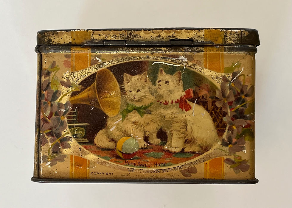 Thumbnail: Antique c1900 Kittens & Cats Biscuit Tin