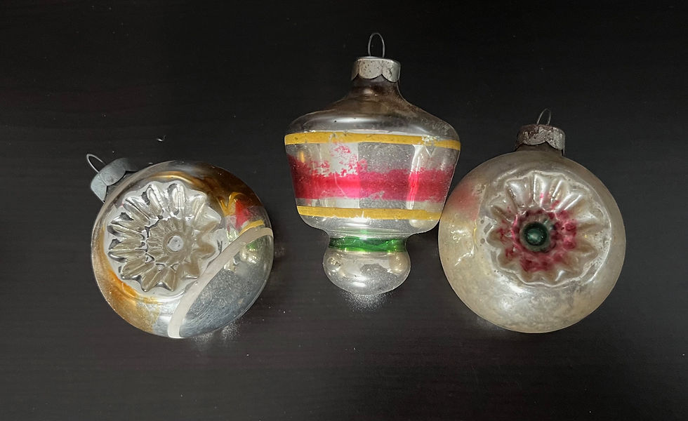 Thumbnail: Set of 12 Vintage Shiny Brite Striped Figural Christmas Tree Ornaments