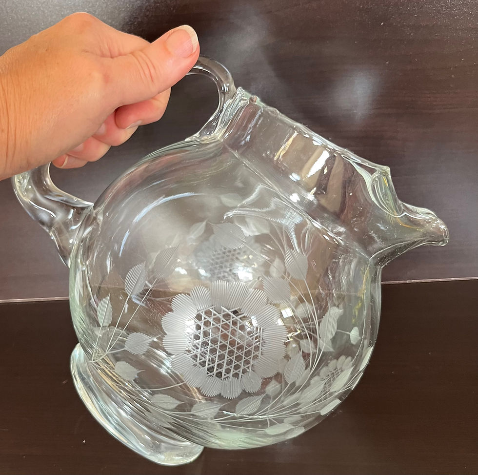 Thumbnail: Vintage Depression Era Hughes Corn Flower Cut Ice Lip Ball Pitcher Jug