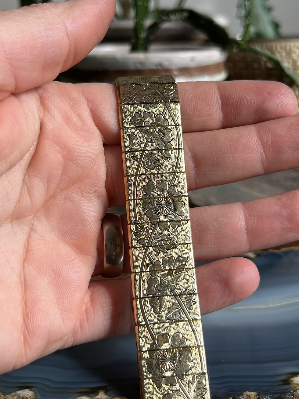 Thumbnail: Vintage Gold Plated Art Nouveau Floral Mesh Panel Bracelet