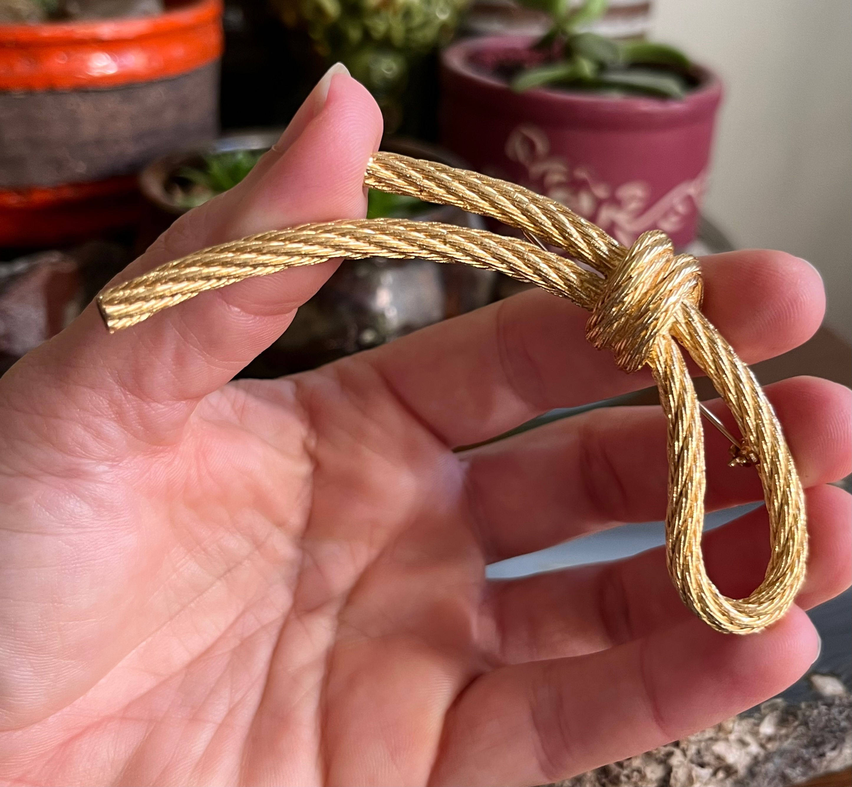 Vintage Christian Dior Gold Plated Signature Rope Brooch