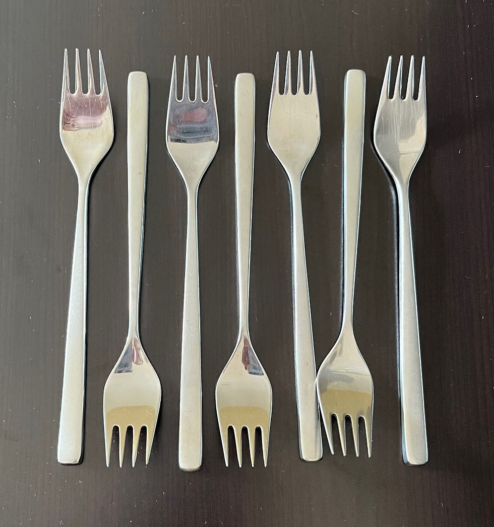 Thumbnail: MCM Set Set of 7 Lundtofte Denmark Stainless Steel Fuga Dinner Forks